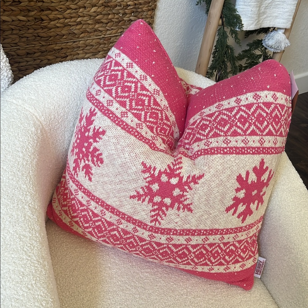 NWT pink snowflake pillow